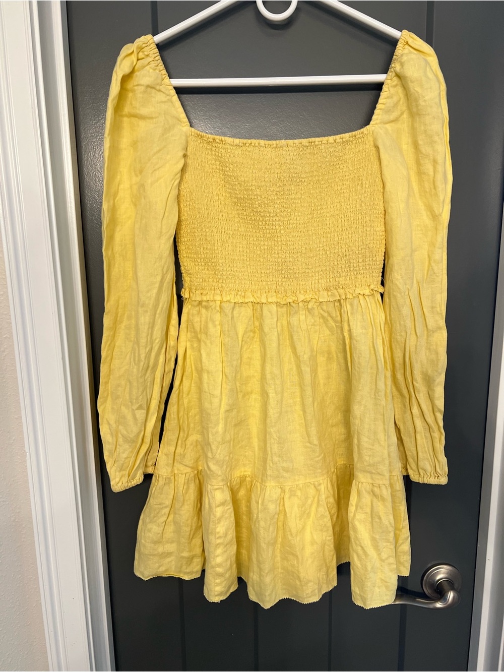 Wilfred Yellow Smocked Puff-Sleeve Tiered Dress size medium